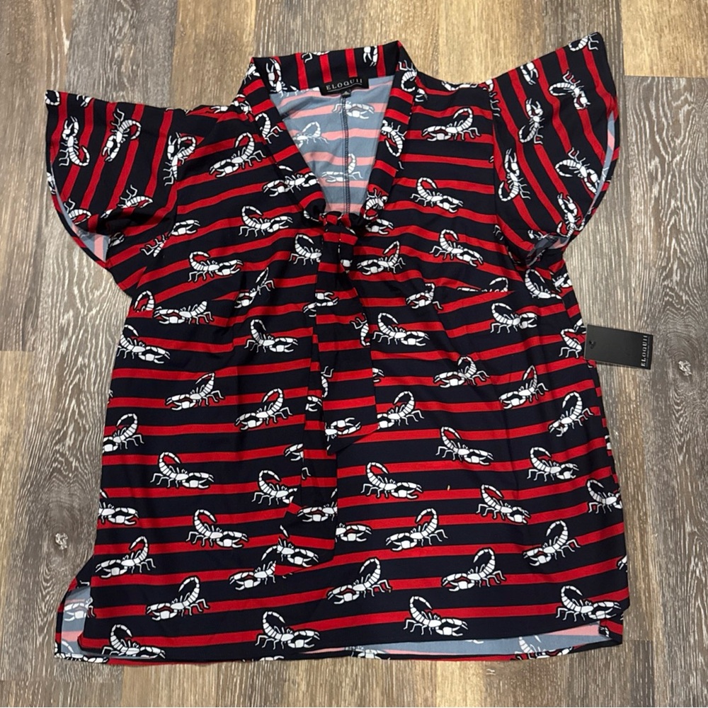 Eloquii Scorpion Print - Tie Neck - Flutter Sleeve Blouse NWT